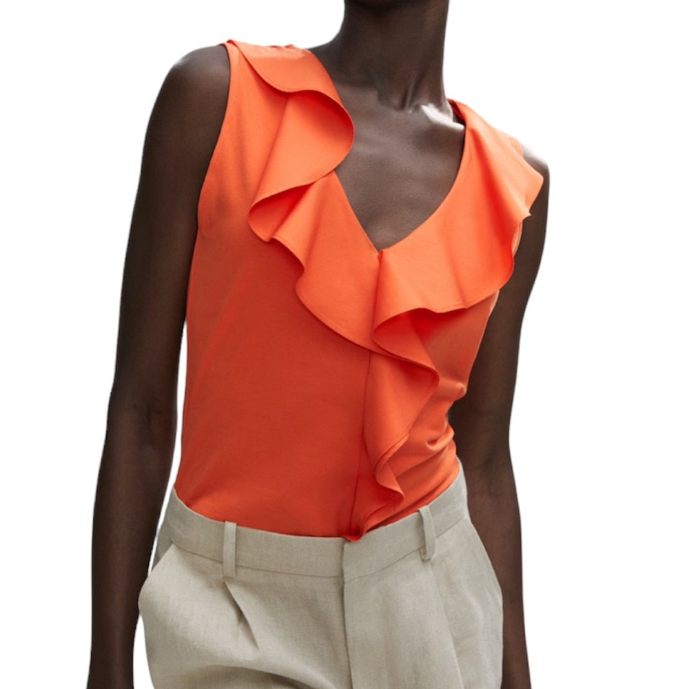 Mango MNG Ruffled Collar Top Sz M NWT